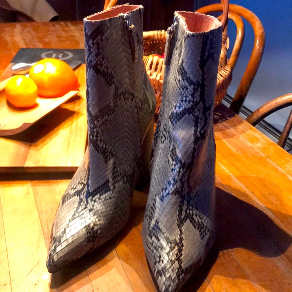 Alias Mae snakeskin bootie